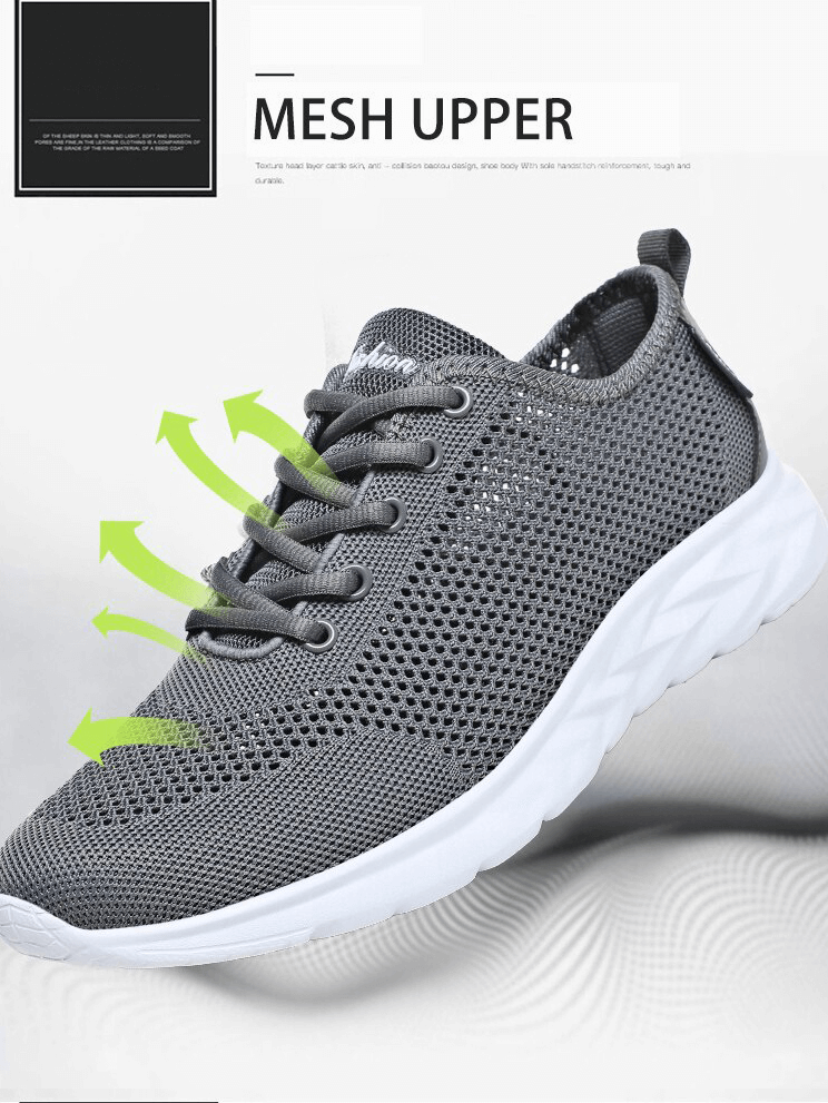 Gray Casual Light Lace-Up Non-slip Mesh Moccasin with breathable mesh design and durable non-slip sole, ideal for all-day comfort.